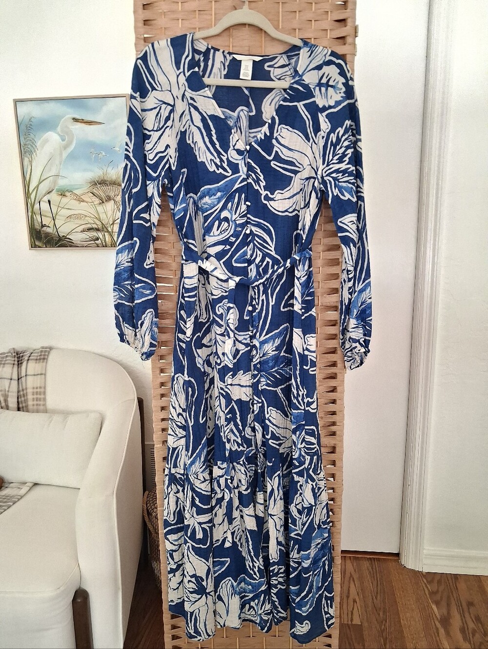 H&M XS Crepe Dress Blue & White Floral Print